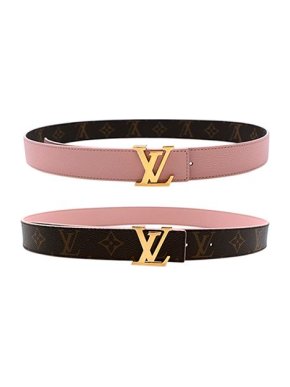 Louis Vuitton Rose Poudre leather & Monogram canvas reversible Initiales belt 30mm 85
