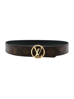 Louis Vuitton Black Epi leather & Monogram canvas LV Circle reversible belt 35mm 85