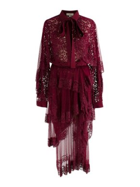 Elie Saab Burgundy Lace Blouse and Tiered Skirt