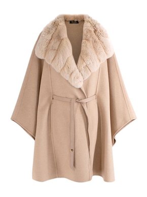 Loro Piana beige baby cashmere & chinchilla fur wrap coat