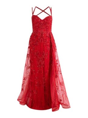 Elie Saab Red Embellished Silk Lined Tulle Gown