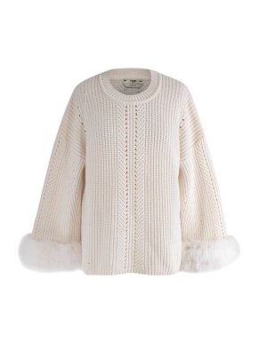 Fendi Cashmere Cream Knit Jumper with Fox Fur Cuffs