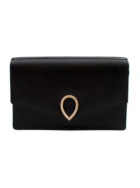 Jennifer Chamandi Black Satin Crystal Buckle Le 8 Clutch