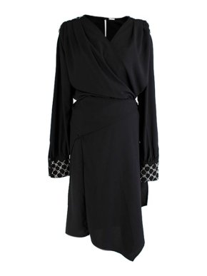 Dodo Bar Or Black crepe wrap dress with crystal embellished cuffs
