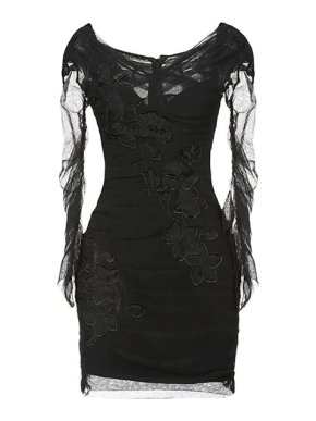 Dolce & Gabbana Black Leaf Applique Tulle Runway Mini Dress
