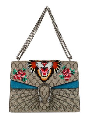 Gucci GG Supreme canvas & blue suede embellished Dionysus bag