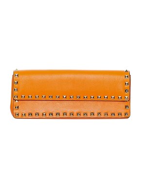 Valentino Garavani Orange leather Rockstud long clutch bag