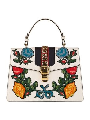 Gucci White leather embroidered medium Sylvie bag