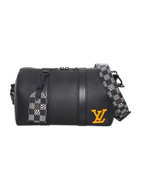 Louis Vuitton Black leather & Distorted Damier canvas Keepall XS bag