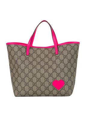 Gucci GG Supreme canvas pink leather heart tote bag