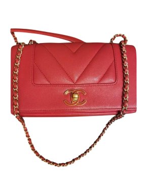 Chanel Red Chevron & Smooth Leather Flap Bag