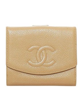 Chanel Beige Caviar leather compact wallet