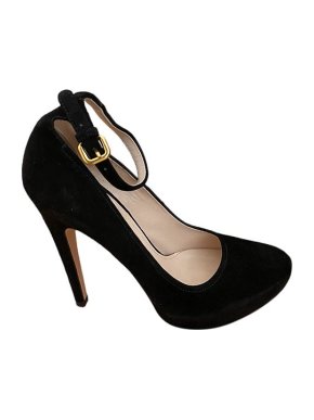 Prada Black suede ankle strap heeled pumps