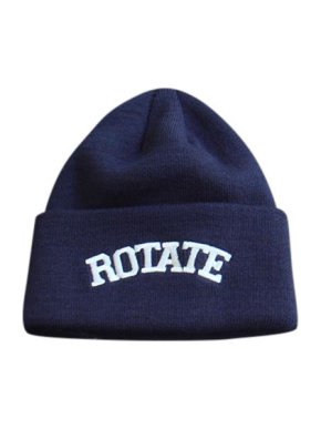 Rotate Navy ribbed knit logo beanie hat