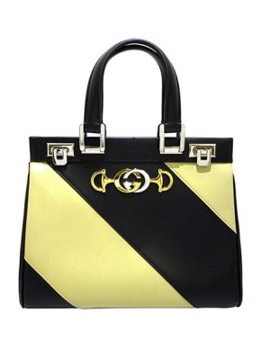 Gucci Black & cream striped leather Zumi tote bag