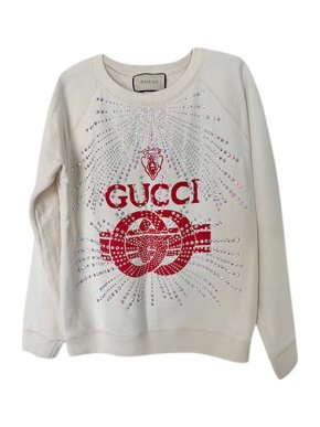 Gucci ivory cotton jersey crystal embellished logo sweatshirt