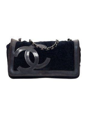 Chanel Identification black terry cloth & leather Sport bag
