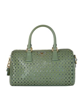 Prada Sage green Saffiano Fori leather Bauletto bag
