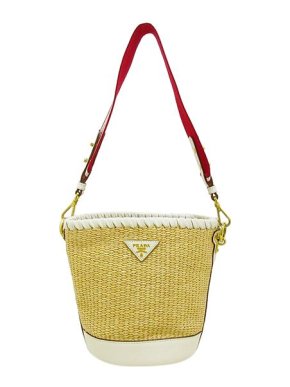 Prada Natural raffia webbings strap bucket bag