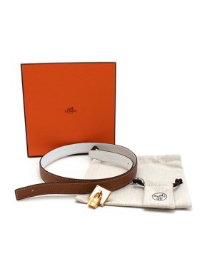 Hermes Tan & white leather Lucky 25 belt 80