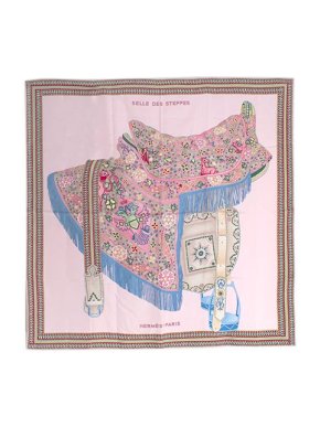 Hermes Pink Selle Des Steppes Silk Scarf 90