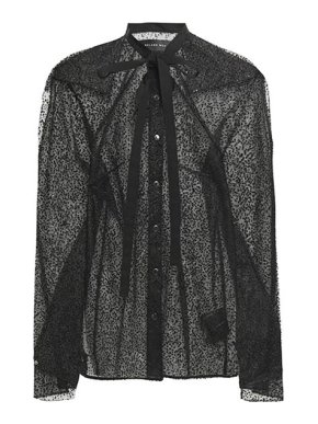 Roland Mouret Gaffney pussy-bow glittered flocked tulle shirt