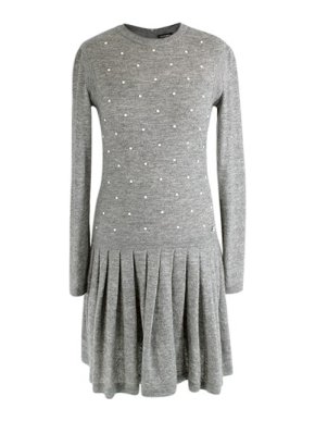 Chanel Faux Pearl Embellished Pleated Knit Dress