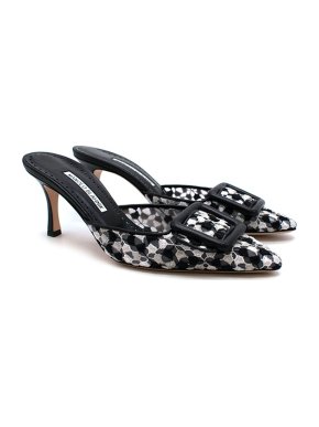 Manolo Blahnik Black & white lace Maysale 70 heeled pumps