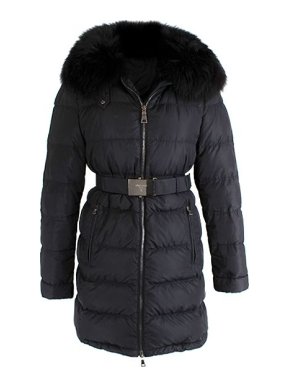 Prada black nylon fur trimmed padded coat