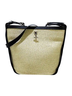 Balenciaga Natural straw & black leather crossbody bag