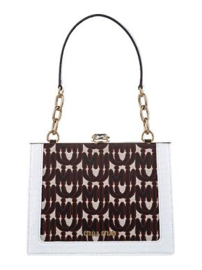 White leather & canvas Miu Solitaire bag