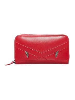 Fendi Red leather Monster zip long wallet