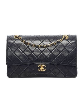 Chanel Black lambskin leather quilted small double flap bag