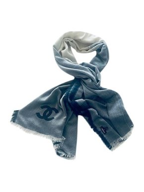 Chanel Navy & ivory degrade silk-cashmere shawl