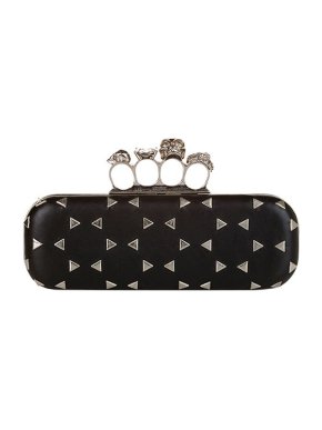 Alexander McQueen Black leather studded 4 ring Knuckle box clutch bag