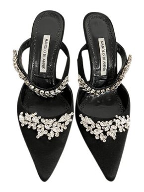 Manolo Blahnik Black satin & crystal Lurum heeled sandals