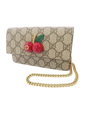 Gucci GG Supreme canvas cherry embellished wallet on chain