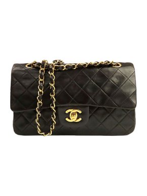 Chanel Black lambskin leather quilted small double flap bag