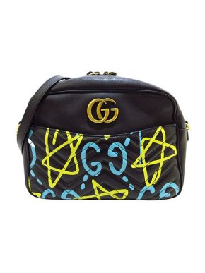 Gucci Black leather GG Marmont Ghost camera bag