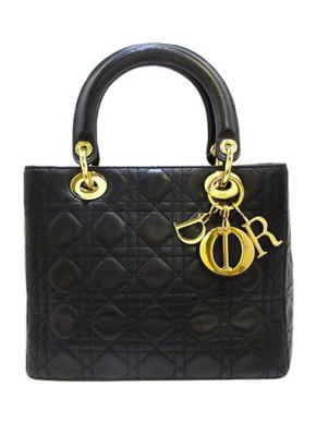 Black leather Cannage quilted medium Lady Dior bag