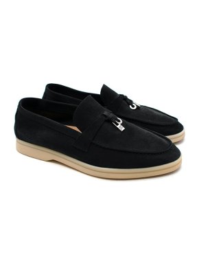 Loro Piana Navy suede Summer Walk Charms loafers