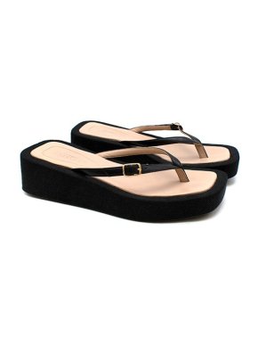 Jacquemus Black canvas & leather Les Tatanes Lin platform thong sandals
