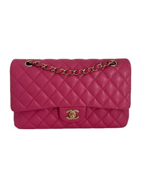 Chanel Hot pink Caviar leather medium classic flap bag