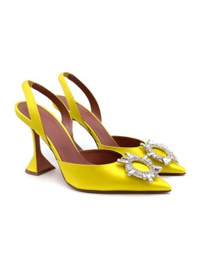 Amina Muaddi Yellow satin & crystal Begum slingback heeled pumps