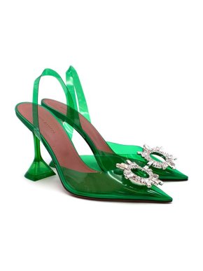 Amina Muaddi Green PVC & crystal Begum Glass slingback heeled pumps