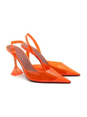 Amina Muaddi Orange PVC Holli Glass slingback heeled pumps