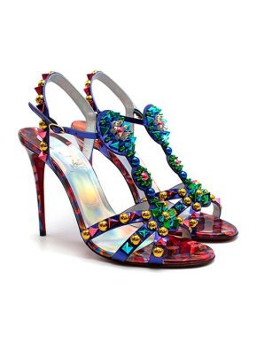 Christian Louboutin Multicolour patent leather Goldora 100 studded heeled sandals
