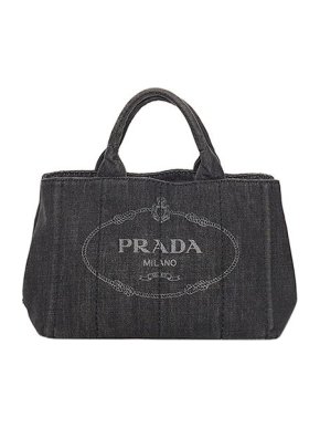 Prada Indigo Denim Canapa Logo Tote Bag