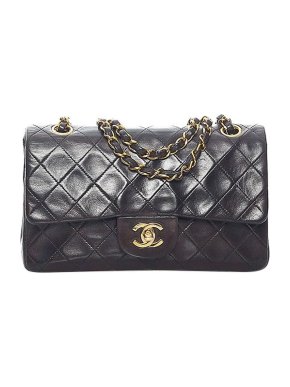 Chanel Black lambskin leather quilted small double flap bag