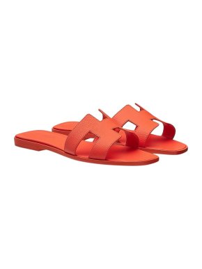 Hermes Orange Poppy Epsom leather Oran sandals